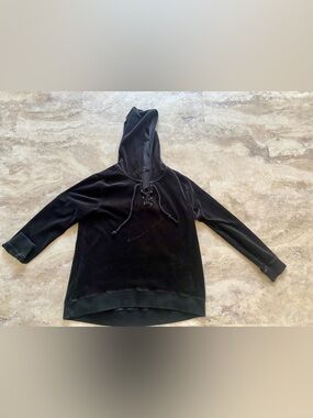 Black Velvet Lace-Up Hoodie